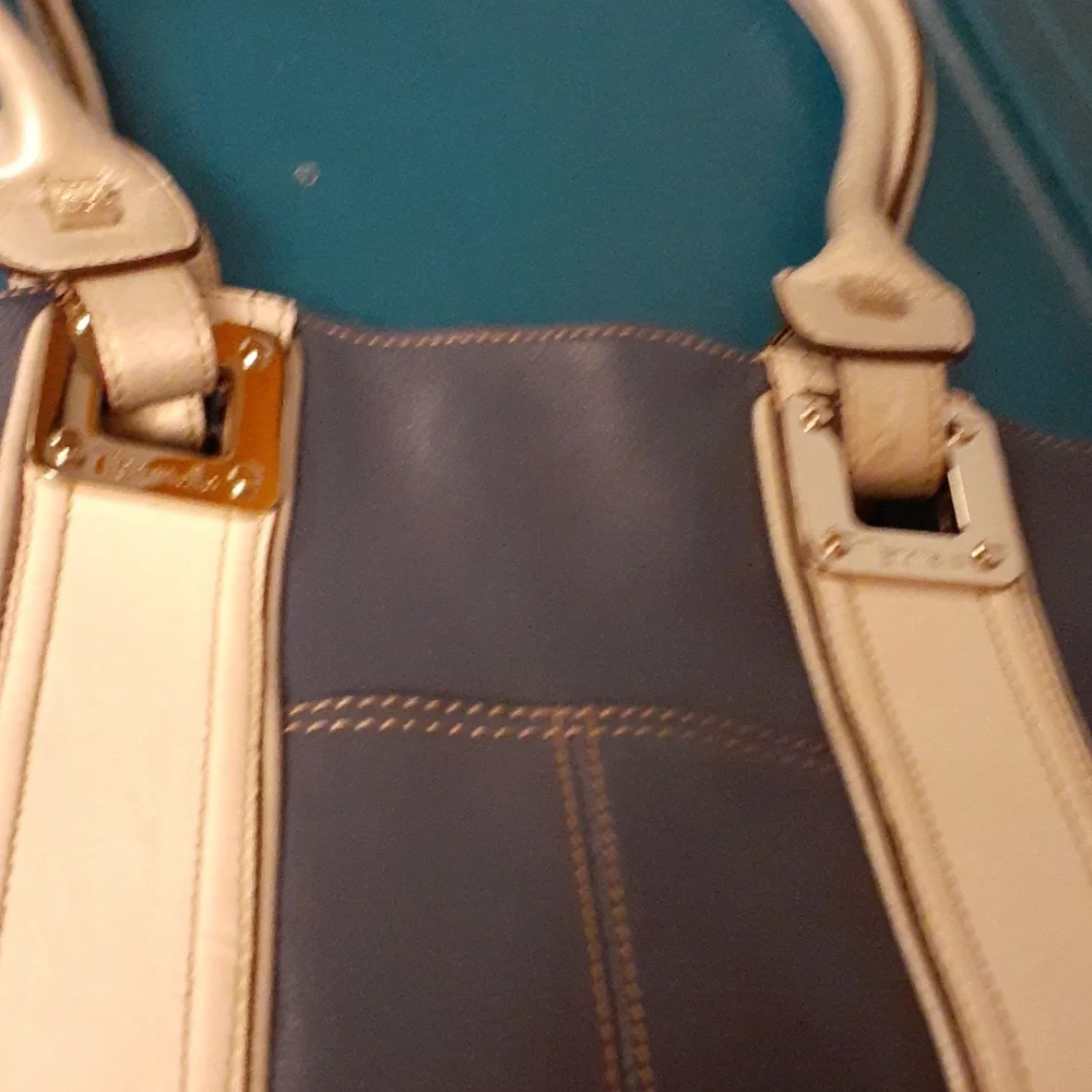Vintage Tignanello leather handbag blue and white with 2 silver handles - Picture 6 of 6